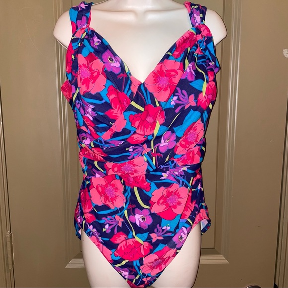 Lands' End One Piece Swim Suit Navy Floral 18W - Picture 2 of 12